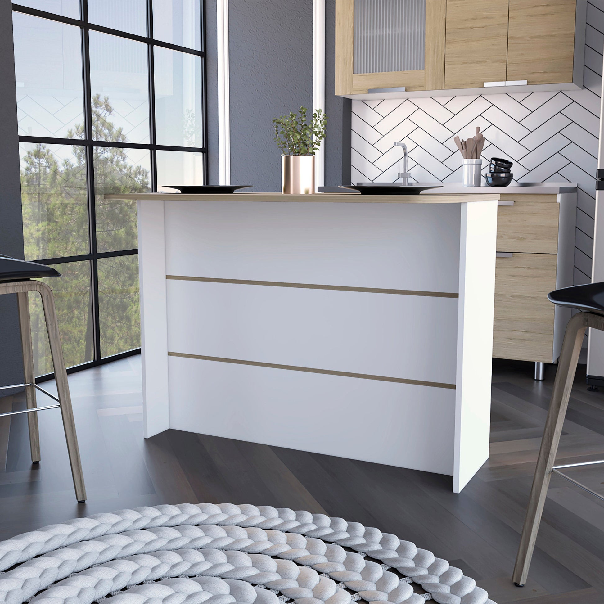 White and Natural 47" Kitchen Island With Storage - Loft&Timber