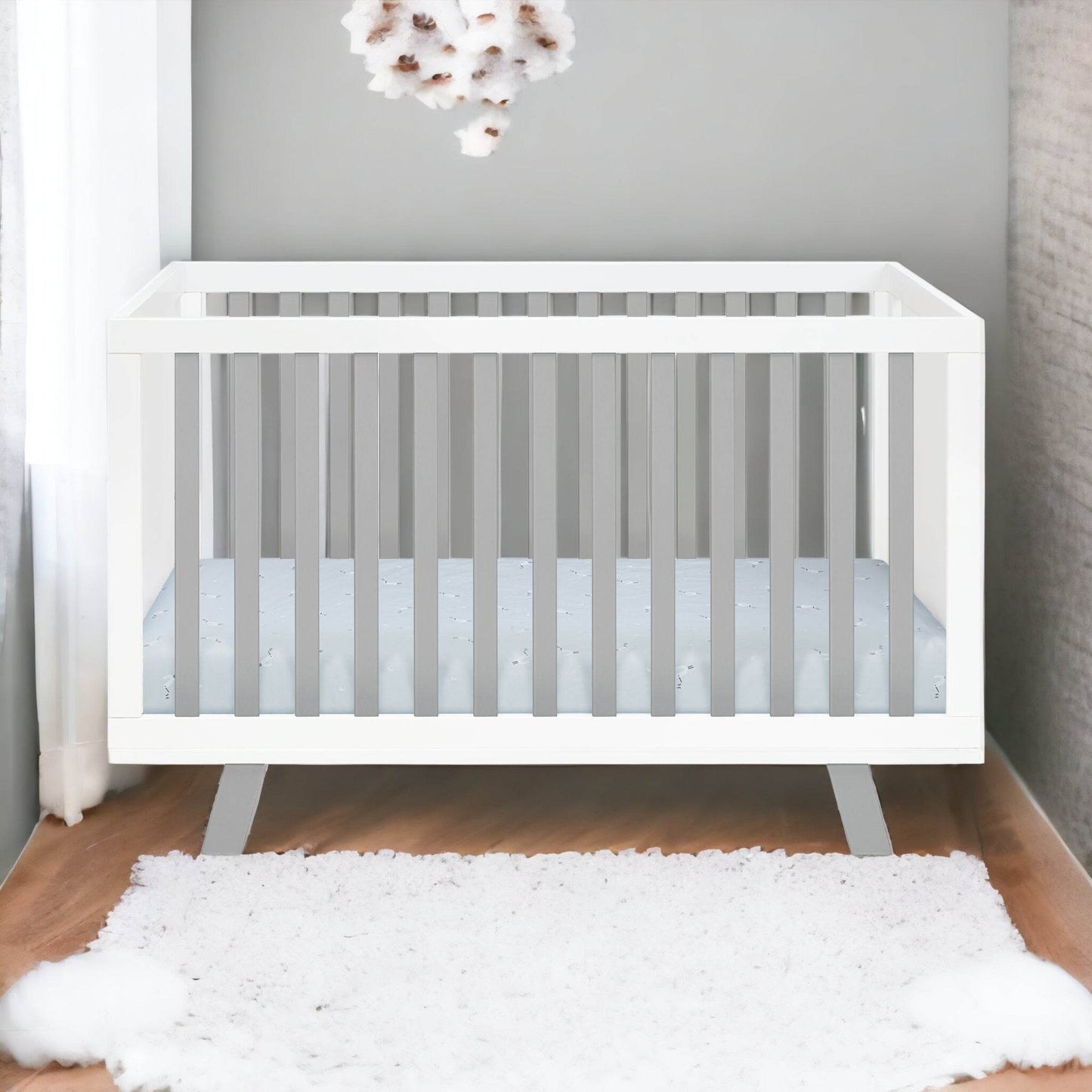Gray and White Solid and Manufactured Wood Standard Three In One Convertible Crib - Loft&Timber