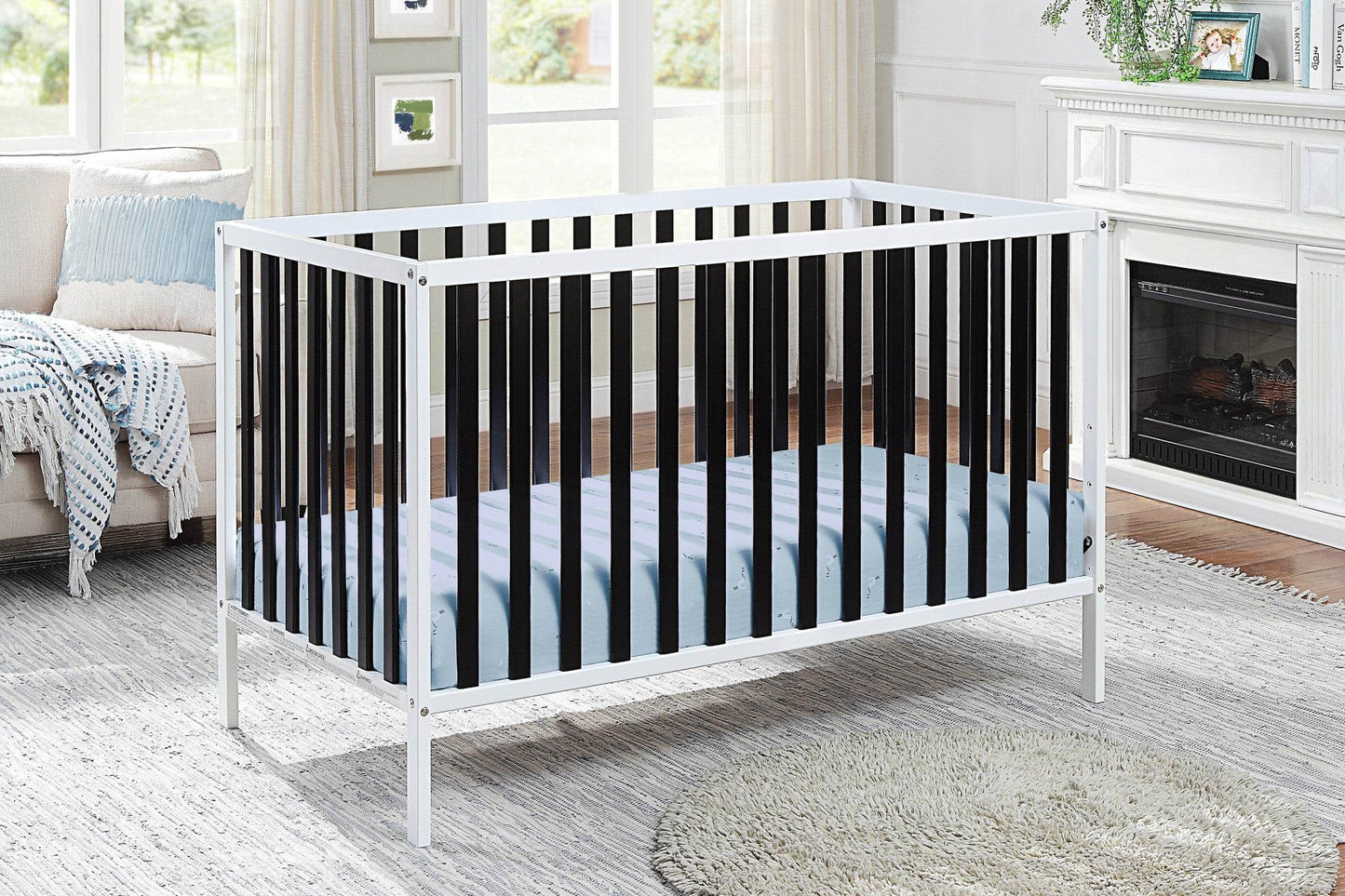 Black and White Solid and Manufactured Wood Standard Three In One Convertible Crib - Loft&Timber
