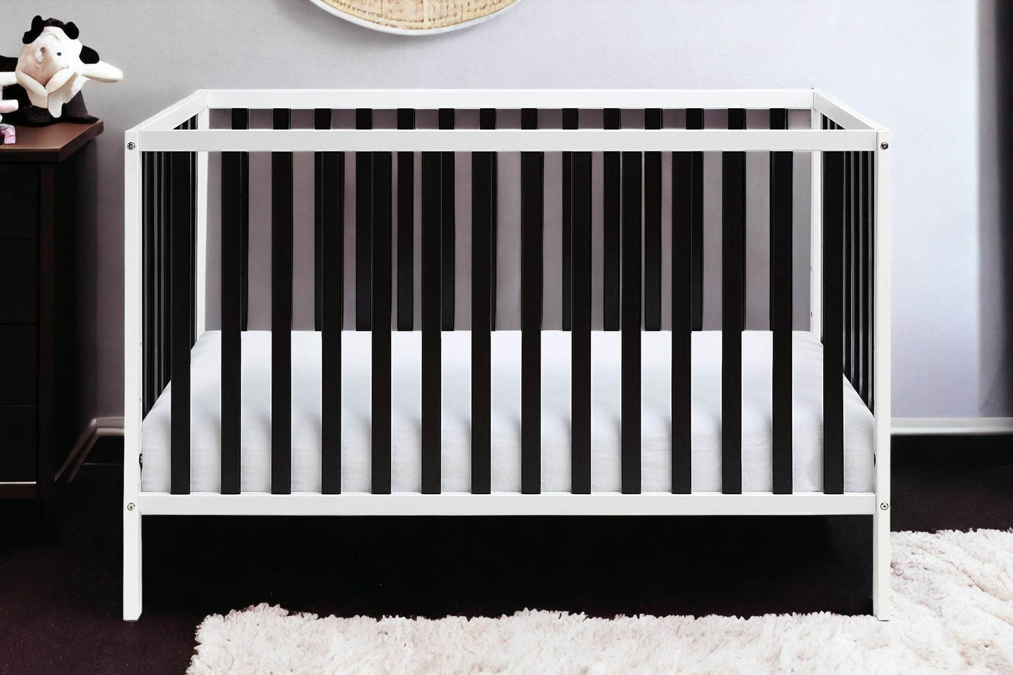 Black and White Solid and Manufactured Wood Standard Three In One Convertible Crib - Loft&Timber