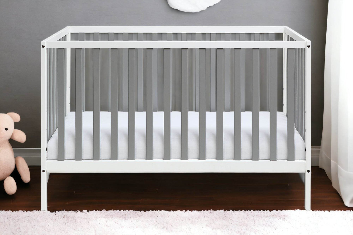 Gray and White Solid and Manufactured Wood Standard Three In One Convertible Crib - Loft&Timber
