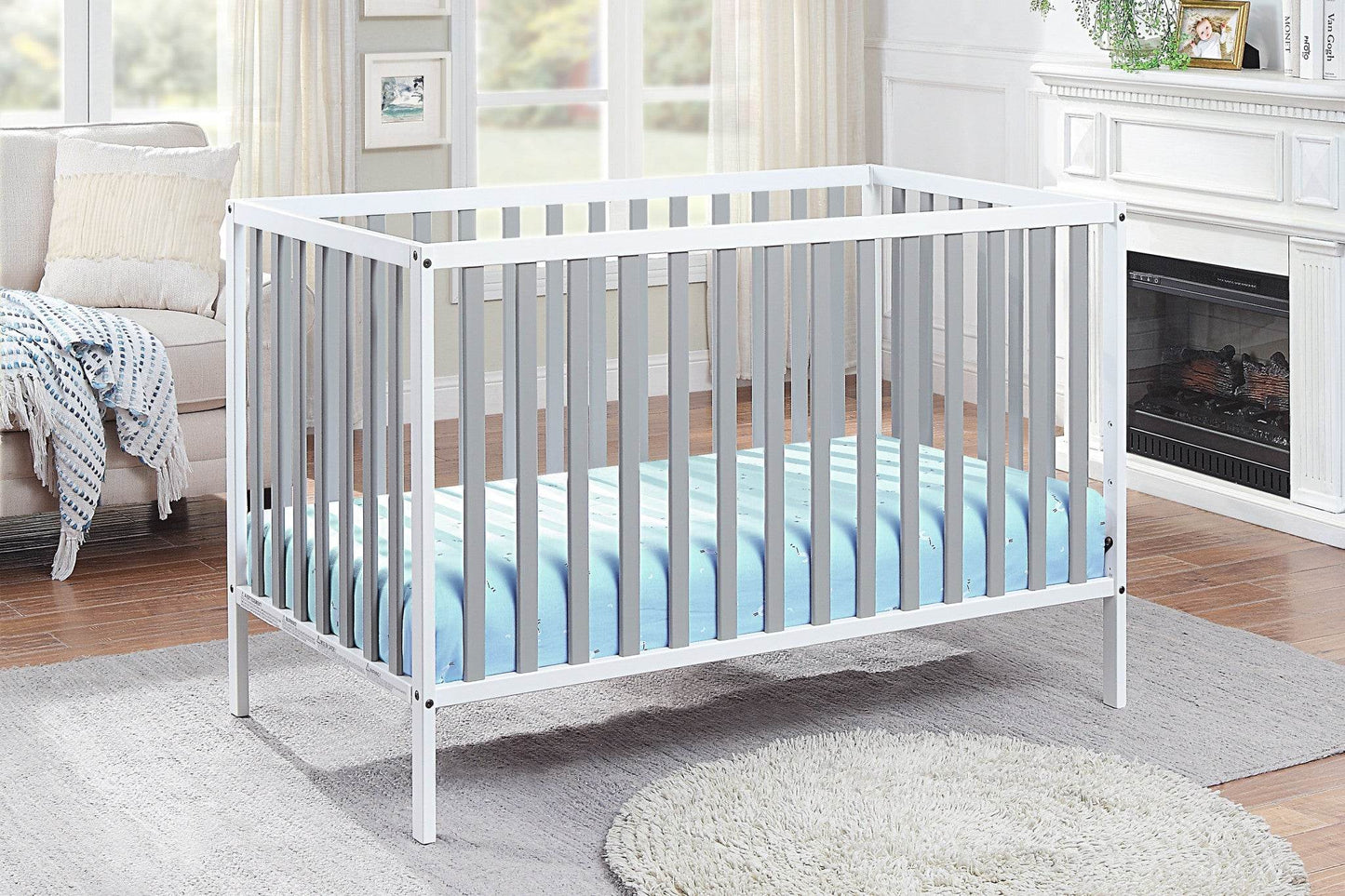 Gray and White Solid and Manufactured Wood Standard Three In One Convertible Crib - Loft&Timber