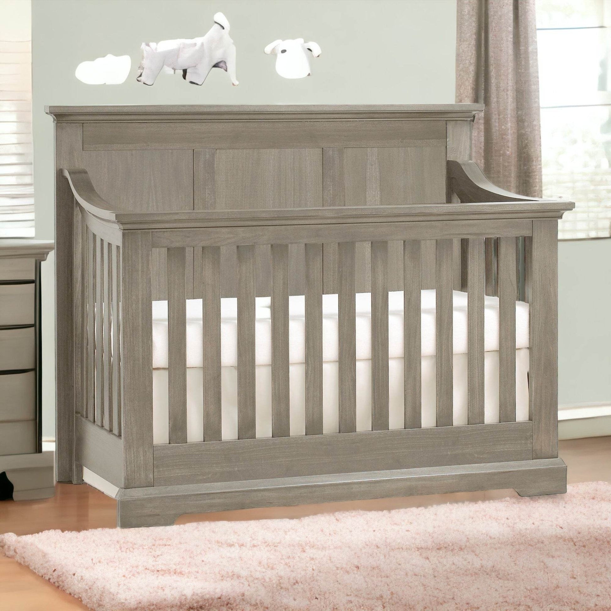 Ash Gray Solid and Manufactured Wood Standard Four In One Convertible Crib - Loft&Timber
