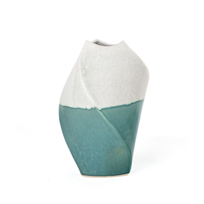 12" Green and Ivory Ombre Wavy Ceramic Table Vase - Loft&Timber