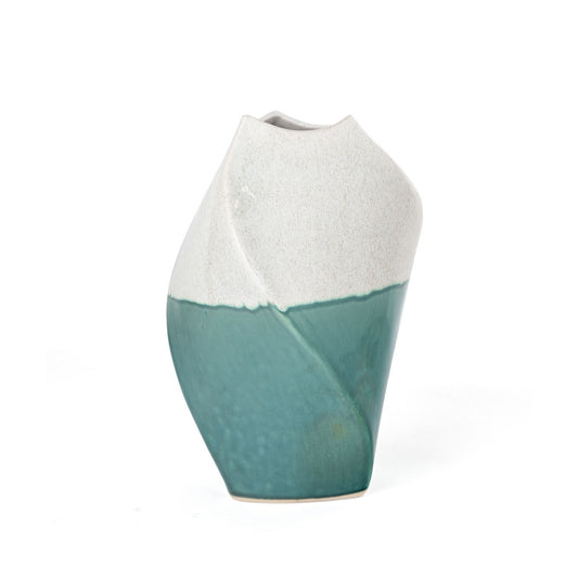 12" Green and Ivory Ombre Wavy Ceramic Table Vase - Loft&Timber