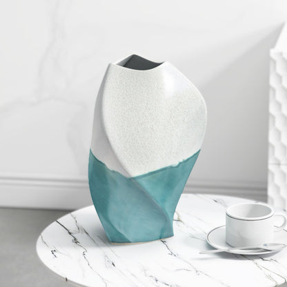 12" Green and Ivory Ombre Wavy Ceramic Table Vase - Loft&Timber