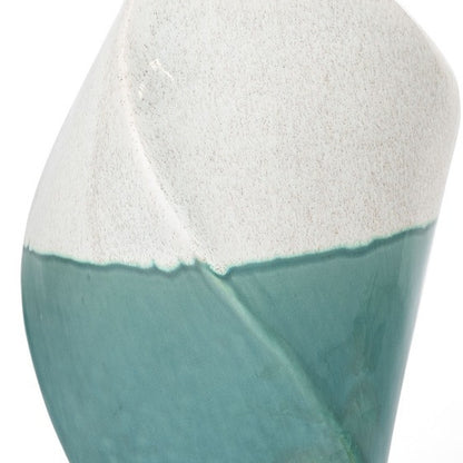 12" Green and Ivory Ombre Wavy Ceramic Table Vase - Loft&Timber