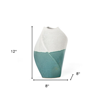 12" Green and Ivory Ombre Wavy Ceramic Table Vase - Loft&Timber