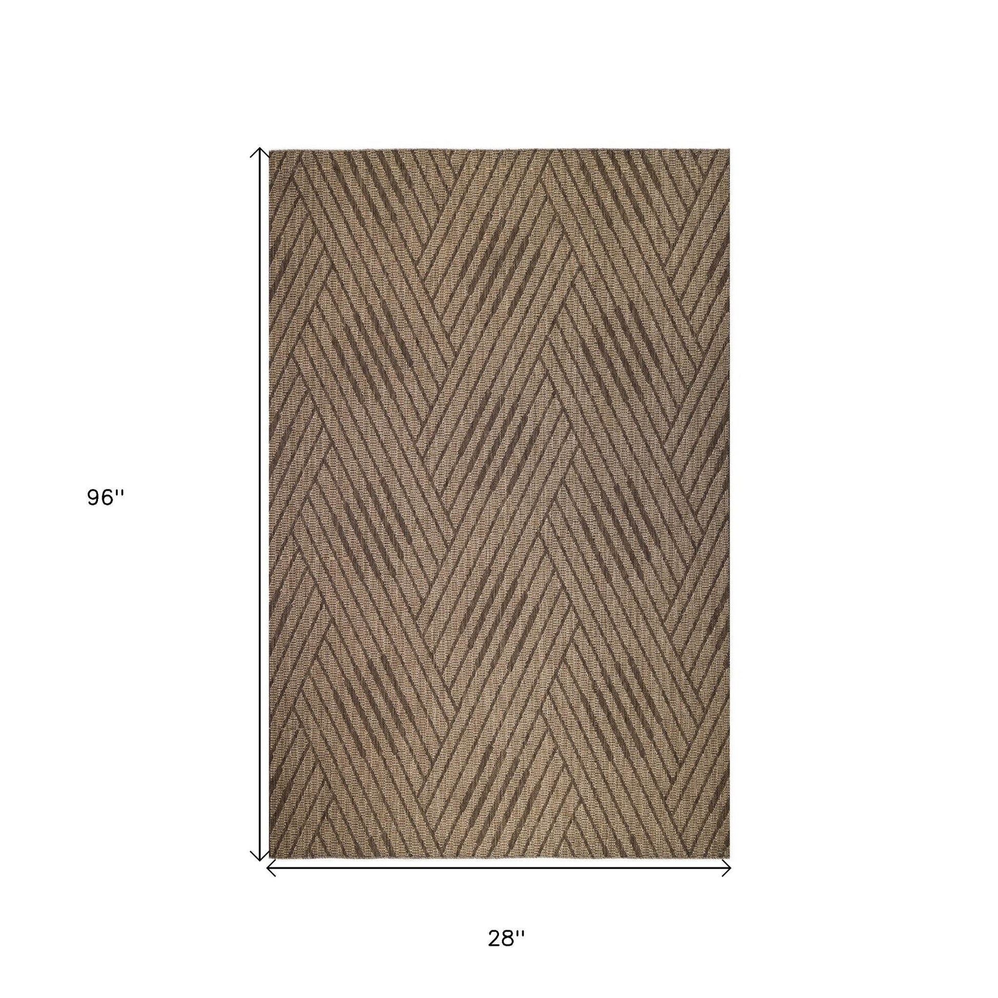 8' Runner Beige Geometric Stain Resistant Indoor Outdoor Runner Rug - Loft&Timber