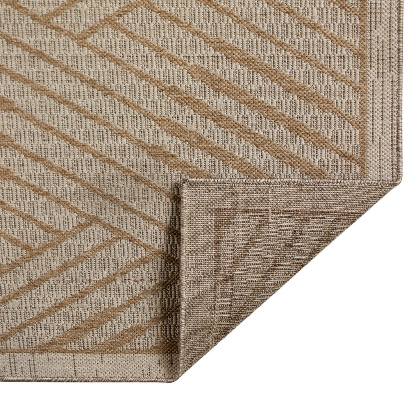 8' Runner Beige Geometric Stain Resistant Indoor Outdoor Runner Rug - Loft&Timber