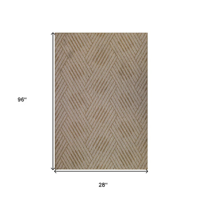 8' Runner Beige Geometric Stain Resistant Indoor Outdoor Runner Rug - Loft&Timber