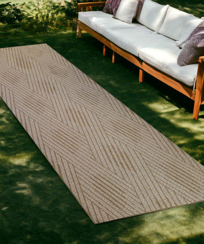 8' Runner Beige Geometric Stain Resistant Indoor Outdoor Runner Rug - Loft&Timber