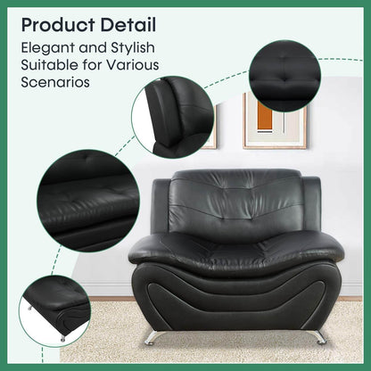 Leather Sofa Set,Leather Sofa Set for Living Room Furniture Sets, Loveseat Sofa with Chair 3-Piece for Living Room/Office/Apartment(Black) - Loft&Timber