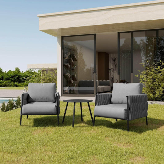 3 Pieces Patio Furniture Set, Armchairs with Coffee Table, Outdoor Furniture Set with Cushion, Modern Outdoor Furniture Deep Seating for Outdoor Garden Porch, Earth Black & Misty Grey - Loft&Timber