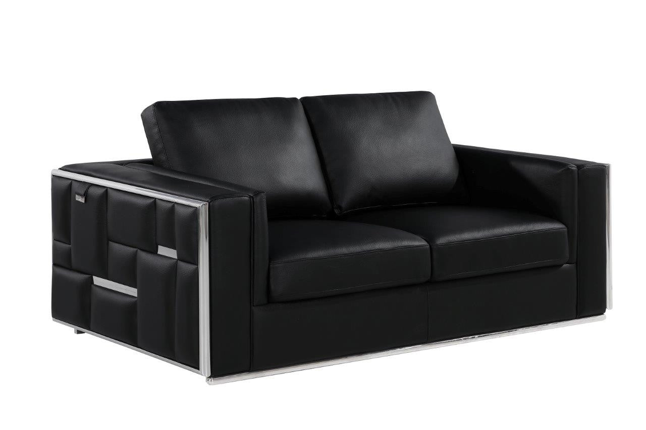 73" Black And Silver Metallic Top Grain Leather Loveseat - Loft&Timber