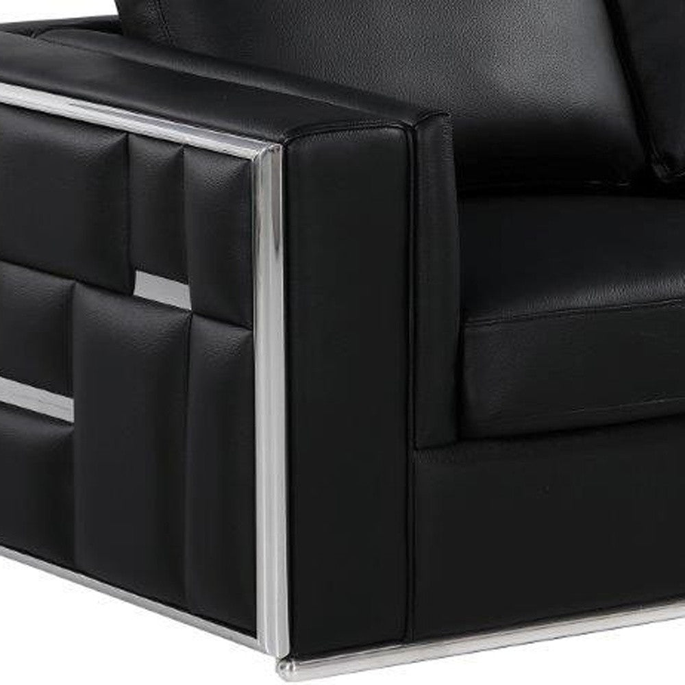 73" Black And Silver Metallic Top Grain Leather Loveseat - Loft&Timber