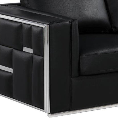 73" Black And Silver Metallic Top Grain Leather Loveseat - Loft&Timber