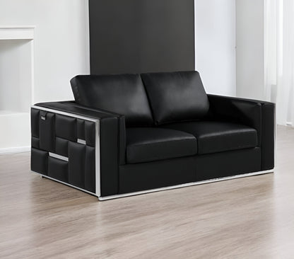 73" Black And Silver Metallic Top Grain Leather Loveseat - Loft&Timber