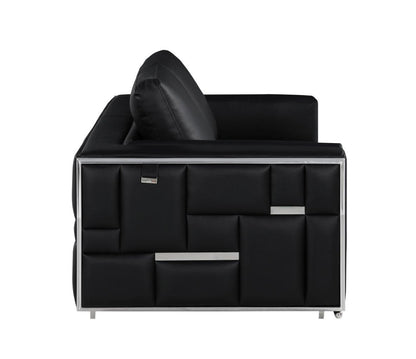 73" Black And Silver Metallic Top Grain Leather Loveseat - Loft&Timber