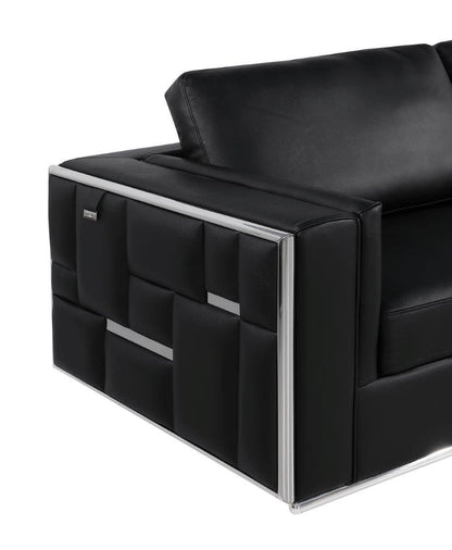 73" Black And Silver Metallic Top Grain Leather Loveseat - Loft&Timber