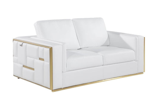 73" White And Silver Metallic Top Grain Leather Loveseat - Loft&Timber
