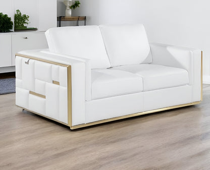 73" White And Silver Metallic Top Grain Leather Loveseat - Loft&Timber