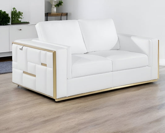 73" White And Silver Metallic Top Grain Leather Loveseat - Loft&Timber