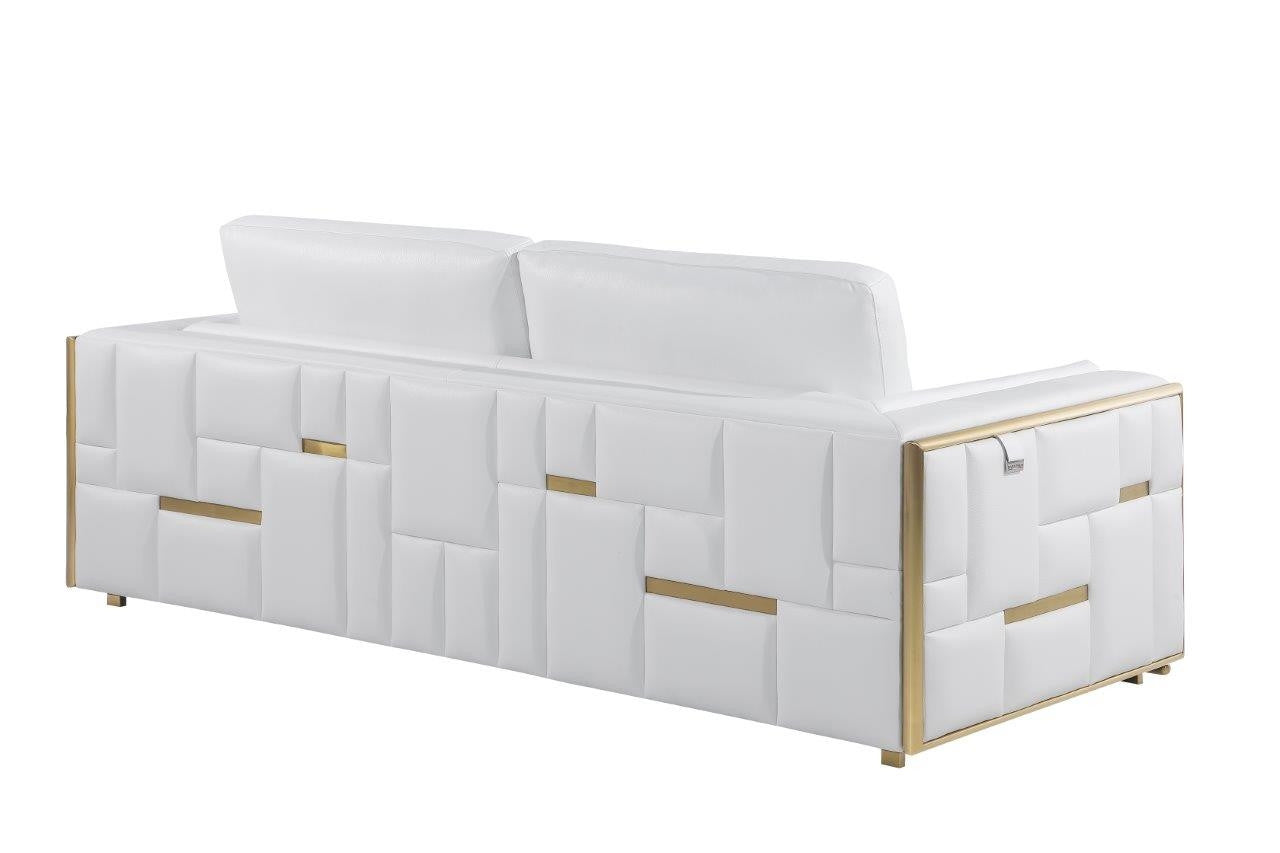 73" White And Silver Metallic Top Grain Leather Loveseat - Loft&Timber