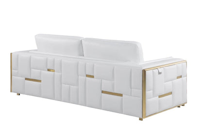 73" White And Silver Metallic Top Grain Leather Loveseat - Loft&Timber