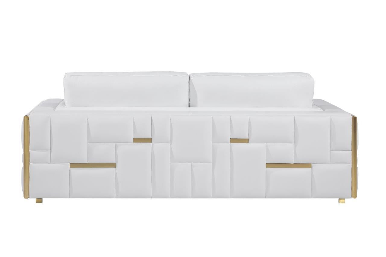 73" White And Silver Metallic Top Grain Leather Loveseat - Loft&Timber