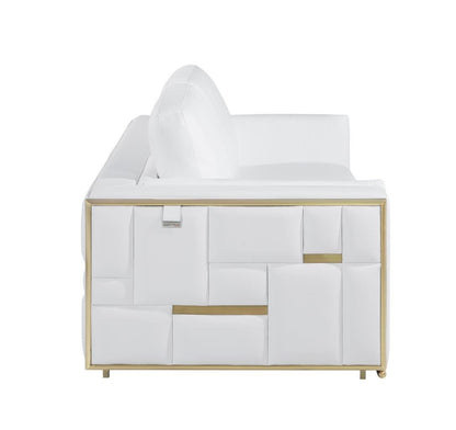 73" White And Silver Metallic Top Grain Leather Loveseat - Loft&Timber