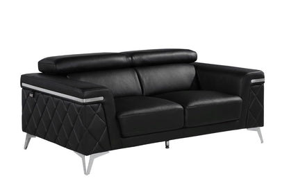 70" Black And Silver Metallic Top Grain Leather Loveseat - Loft&Timber