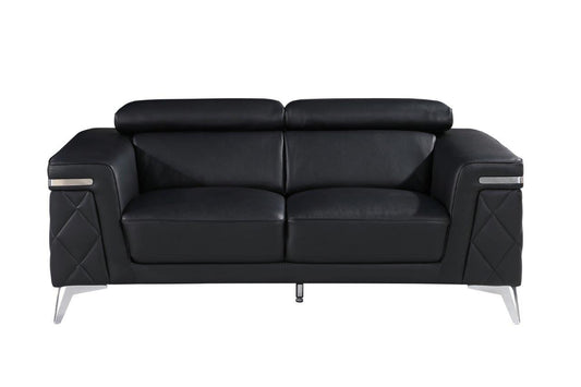 70" Black And Silver Metallic Top Grain Leather Loveseat - Loft&Timber