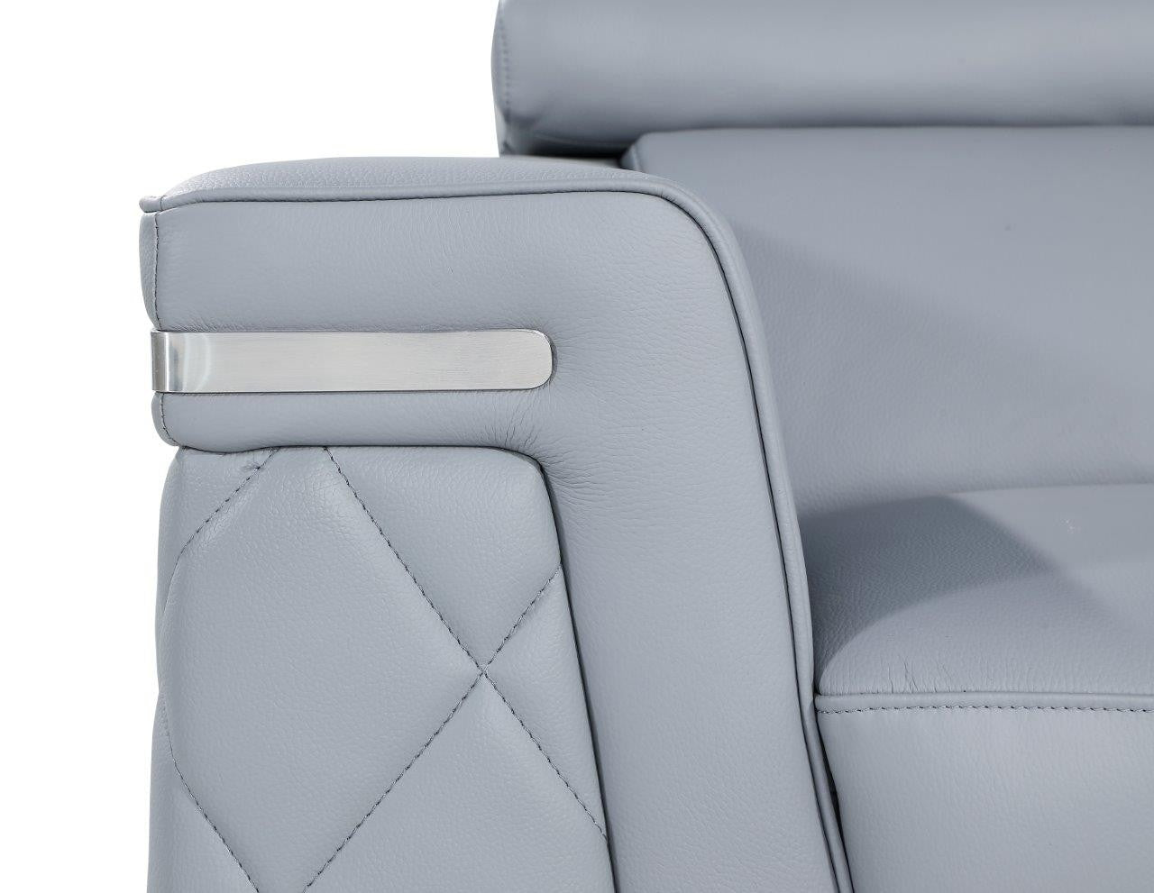 70" Light Blue And Silver Metallic Top Grain Leather Loveseat - Loft&Timber