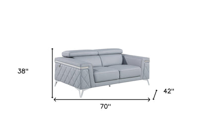 70" Light Blue And Silver Metallic Top Grain Leather Loveseat - Loft&Timber