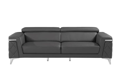 89" Dark Gray Italian Leather Sofa With Silver Legs-1