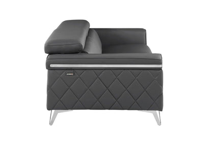 89" Dark Gray Italian Leather Sofa With Silver Legs-5