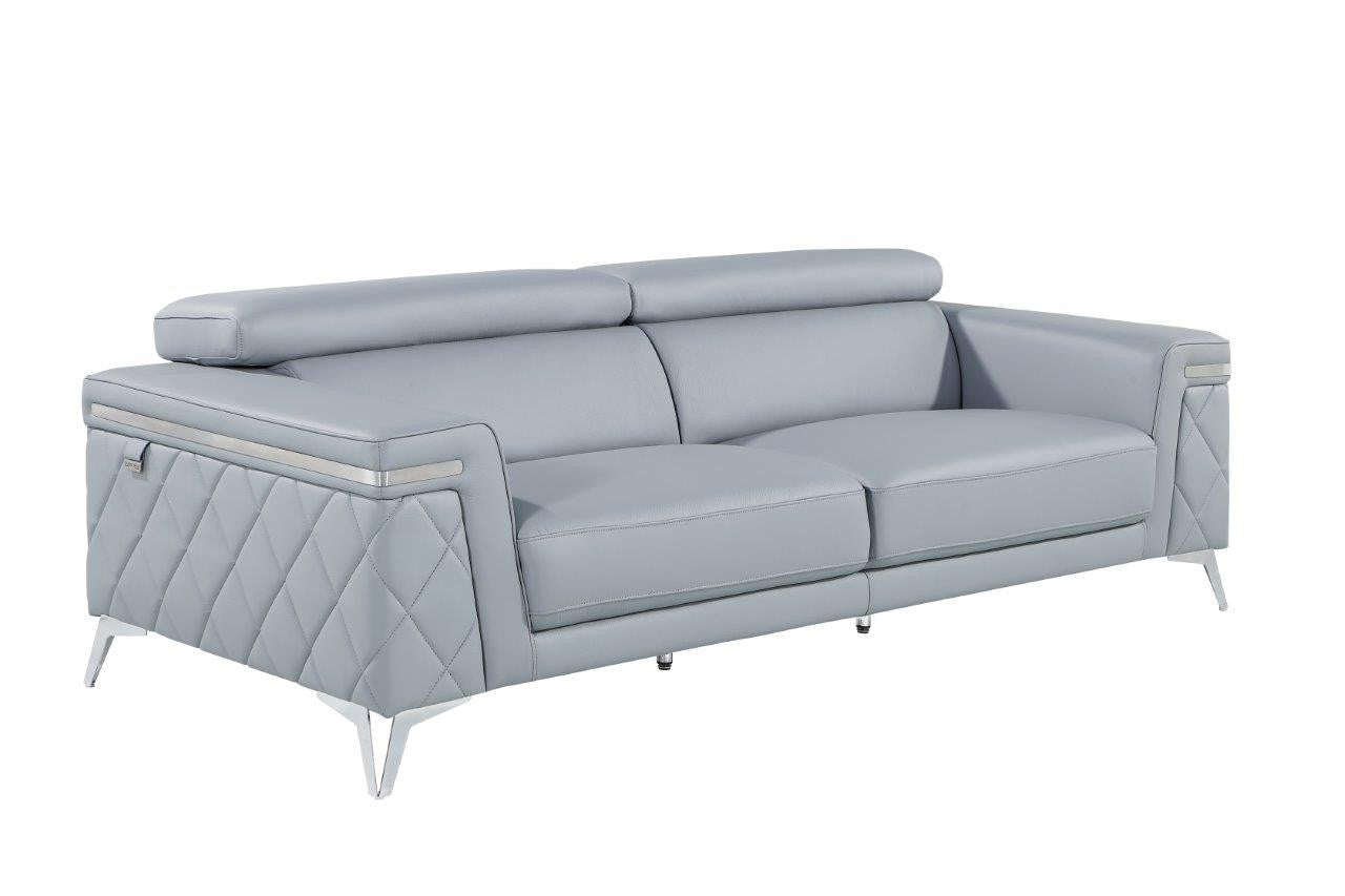 89" Light Blue Italian Leather Sofa With Silver Legs-2