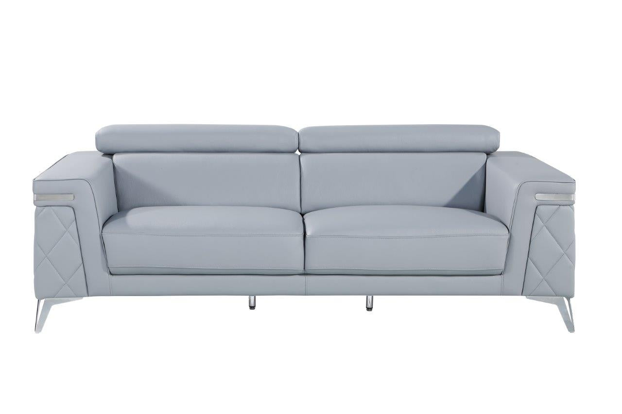 89" Light Blue Italian Leather Sofa With Silver Legs-1