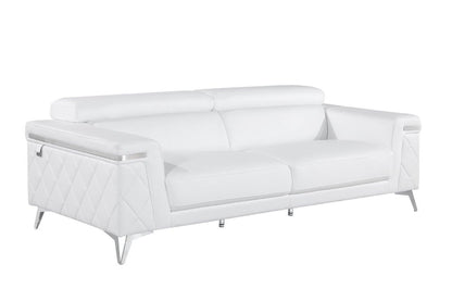 89" White Italian Leather Sofa With Silver Legs-2