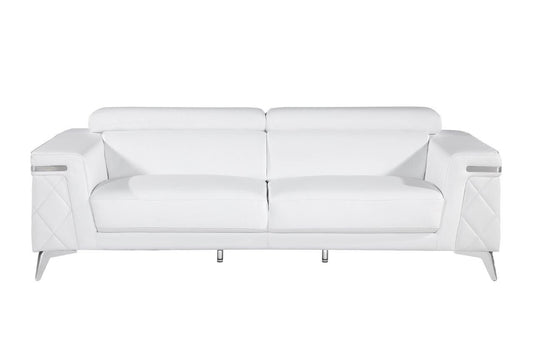 89" White Italian Leather Sofa With Silver Legs-1