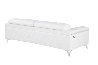 89" White Italian Leather Sofa With Silver Legs-3