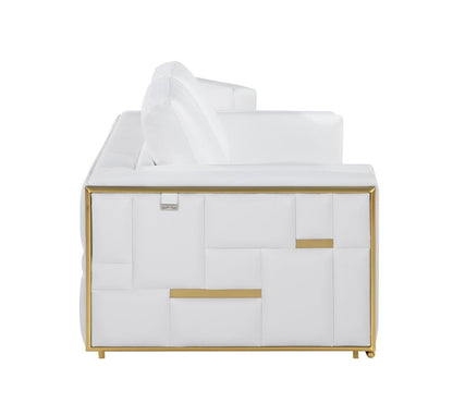 89" White Italian Leather Sofa With Brass Legs-4