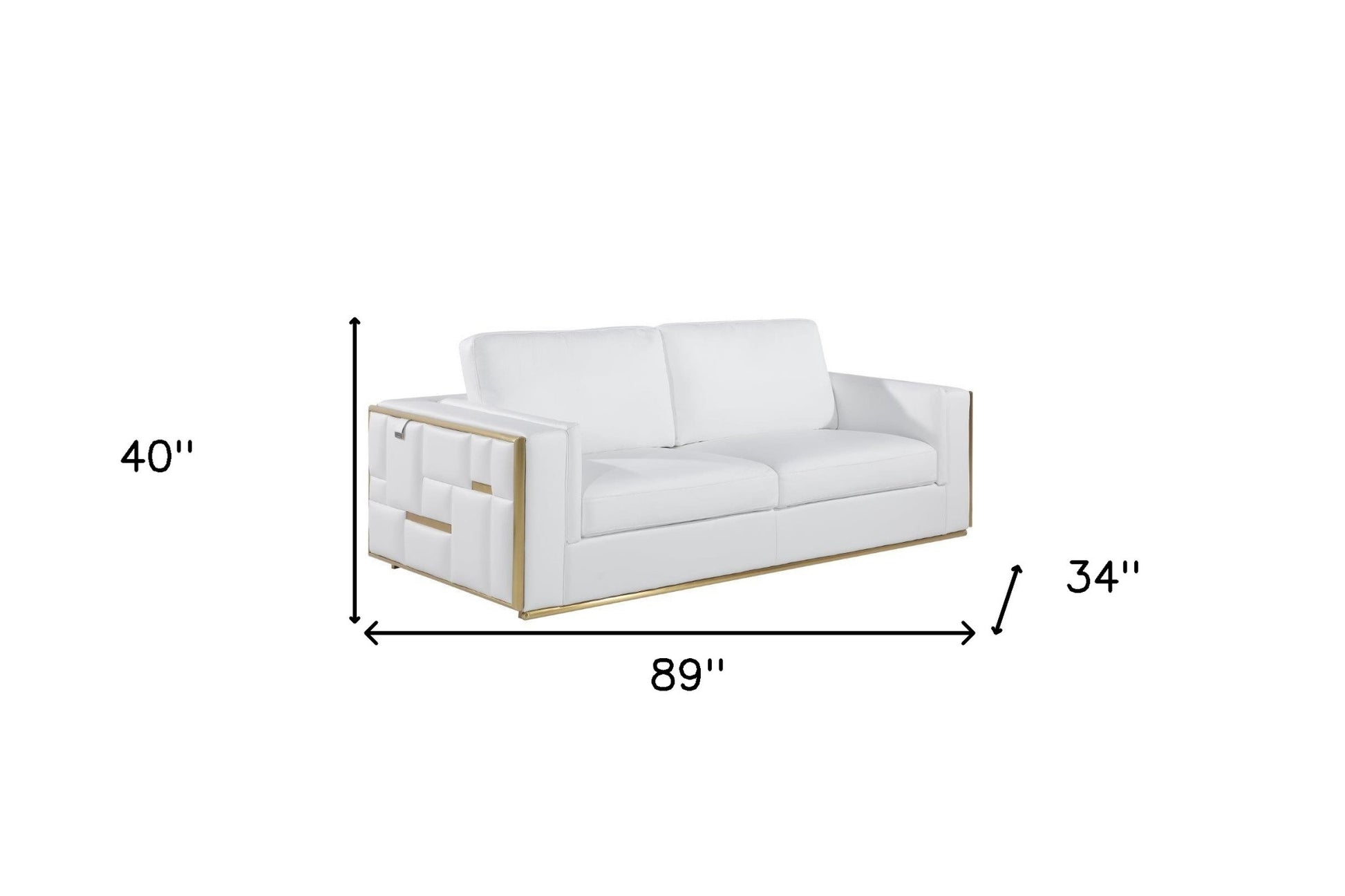 89" White Italian Leather Sofa With Brass Legs-6