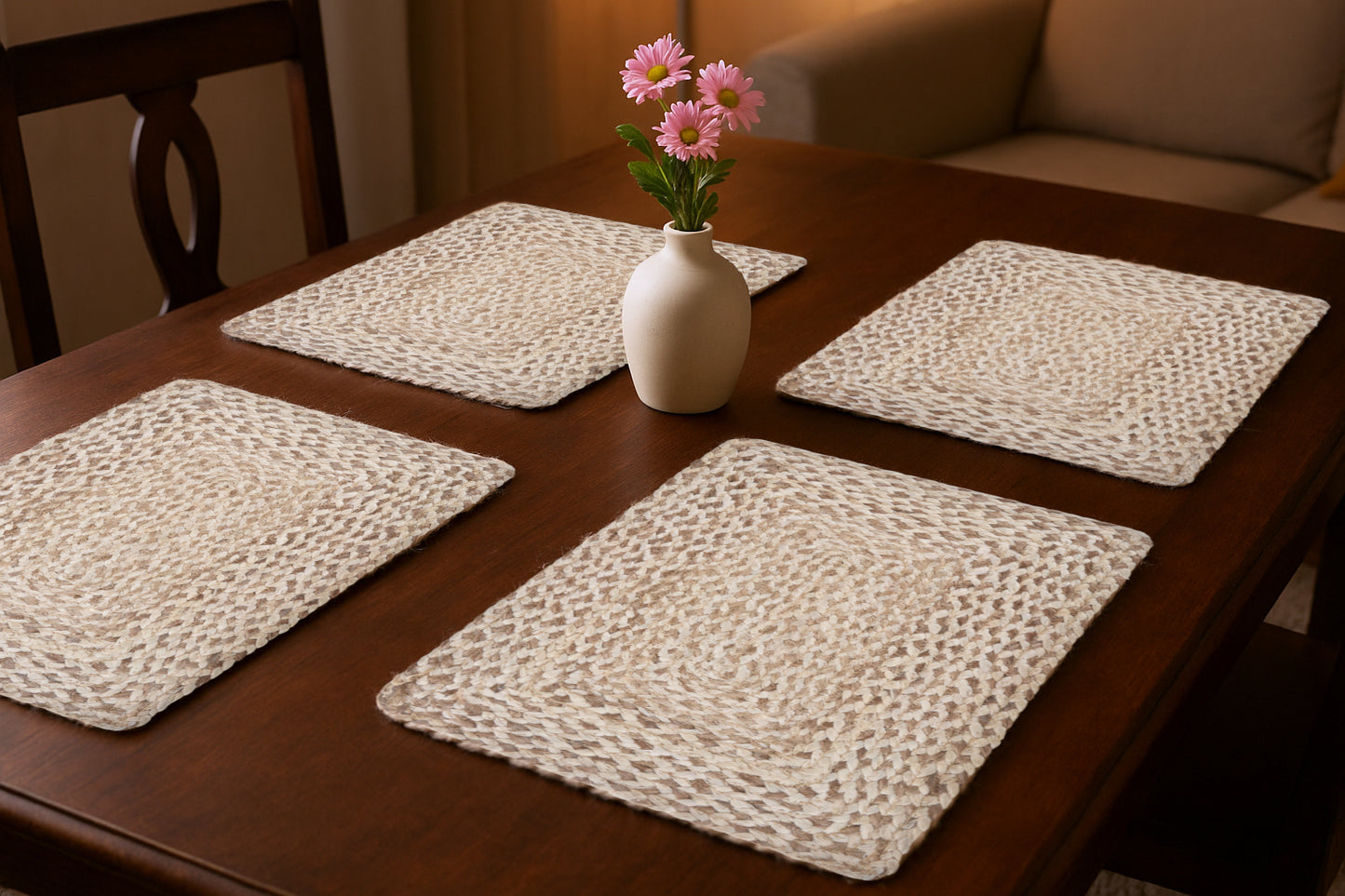 19" Set of Four Ivory And Natural Jute Placemats - Loft&Timber