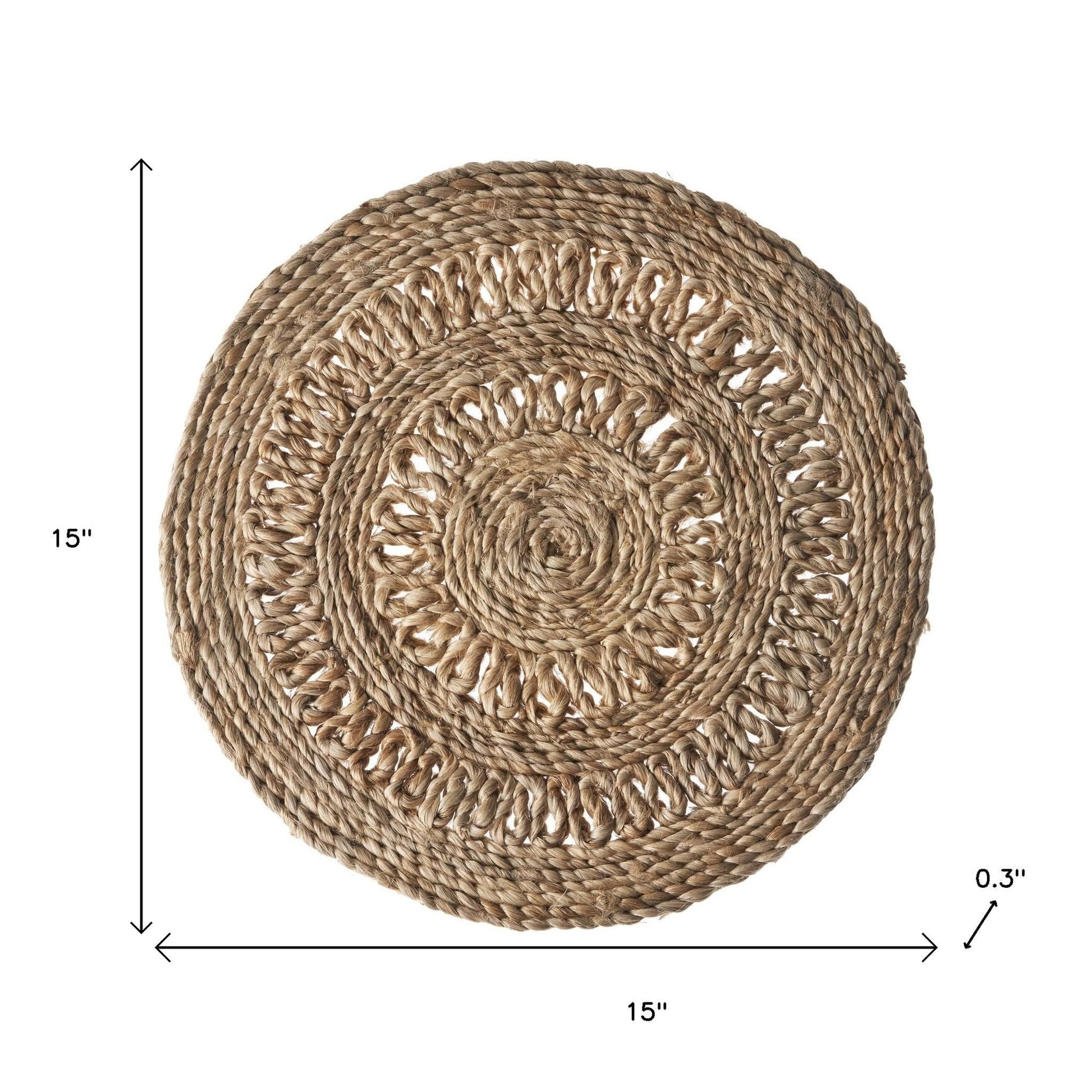 15" Set of Two Natural Braided Jute Round Placemats - Loft&Timber