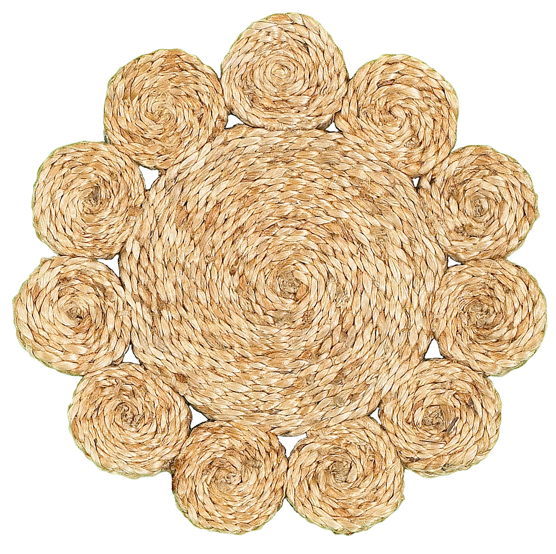 15" Set of Two Natural Braided Jute Scalloped Placemats - Loft&Timber
