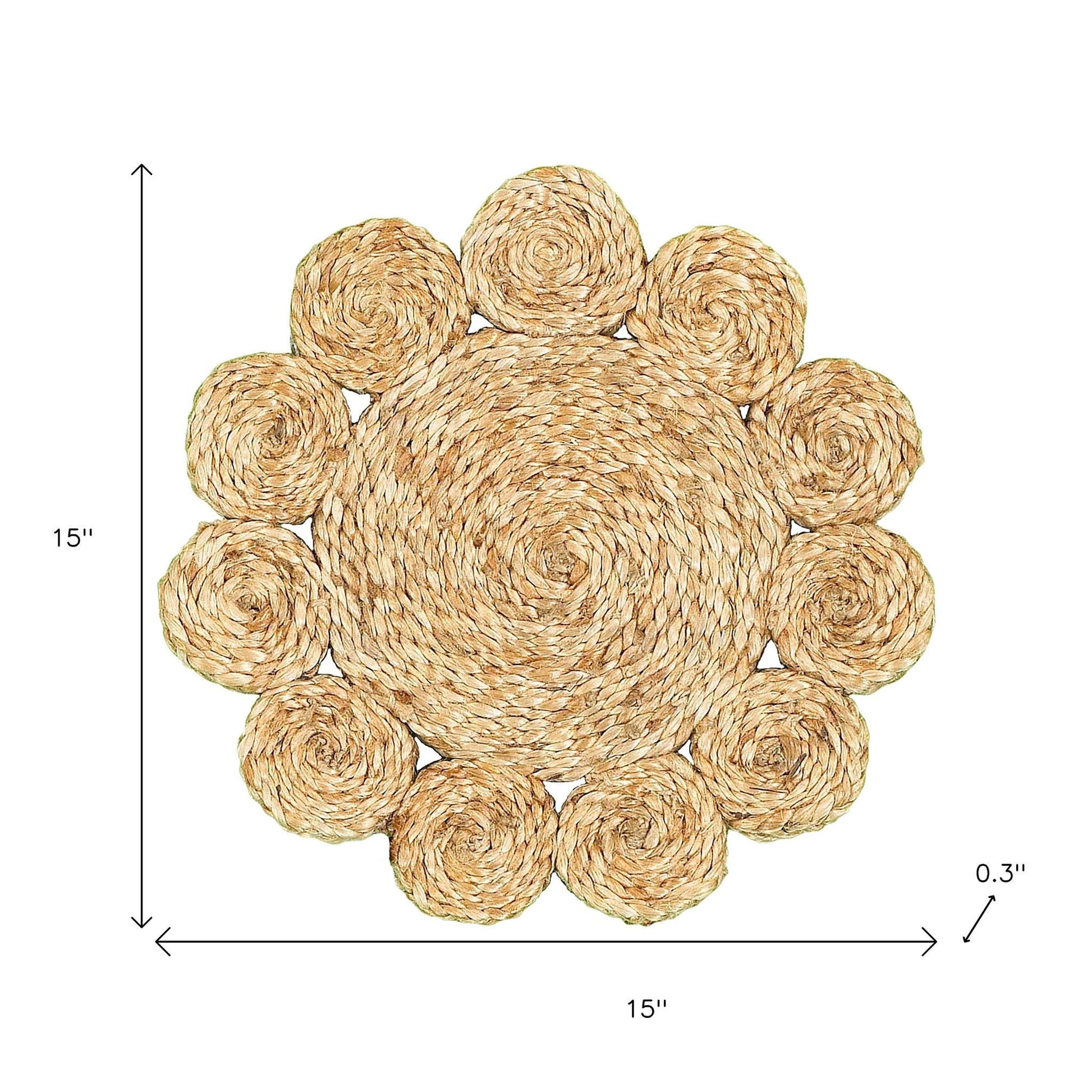 15" Set of Two Natural Braided Jute Scalloped Placemats - Loft&Timber