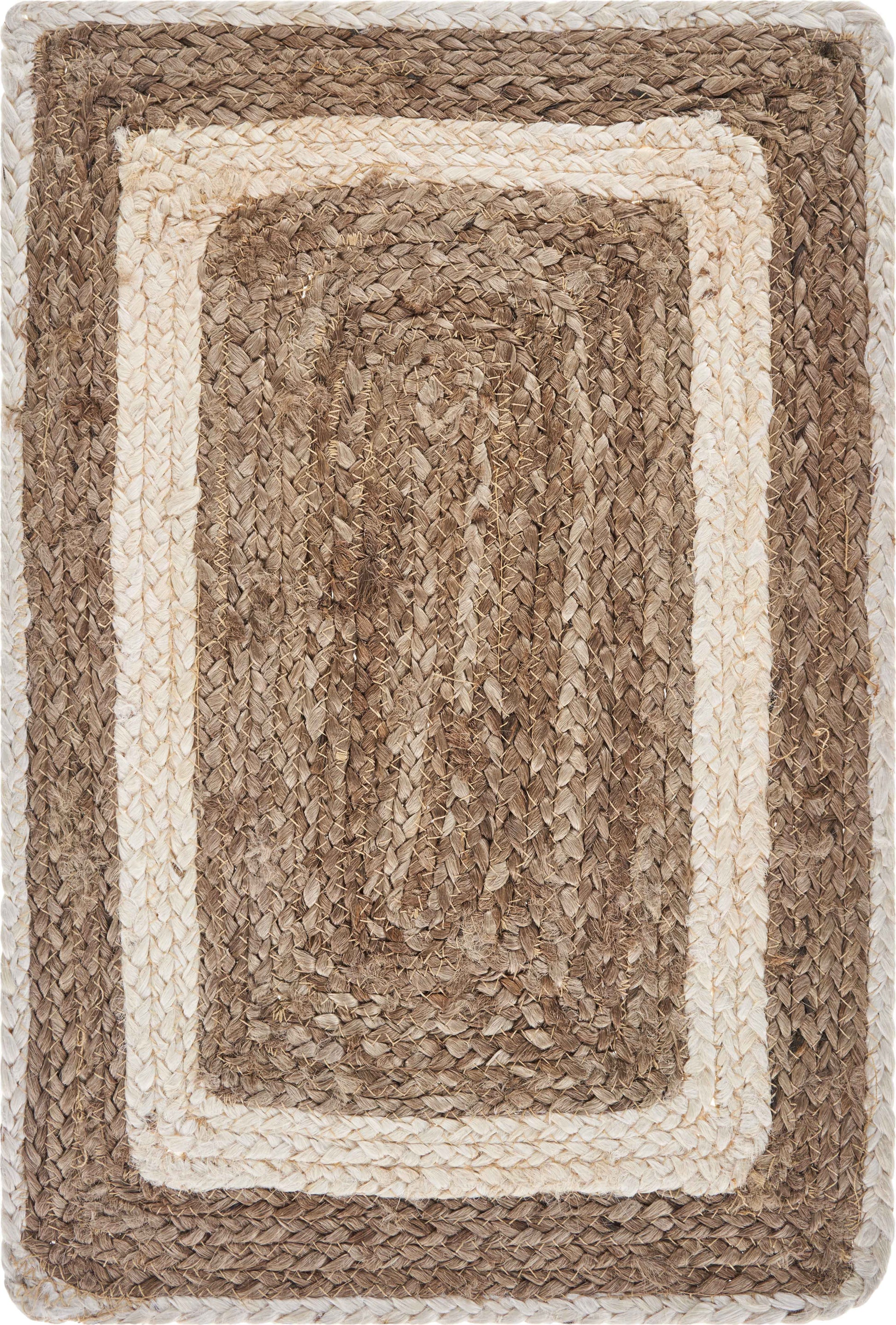 19" Set of Four Natural And Ivory Geometric Braided Jute Placemats-7
