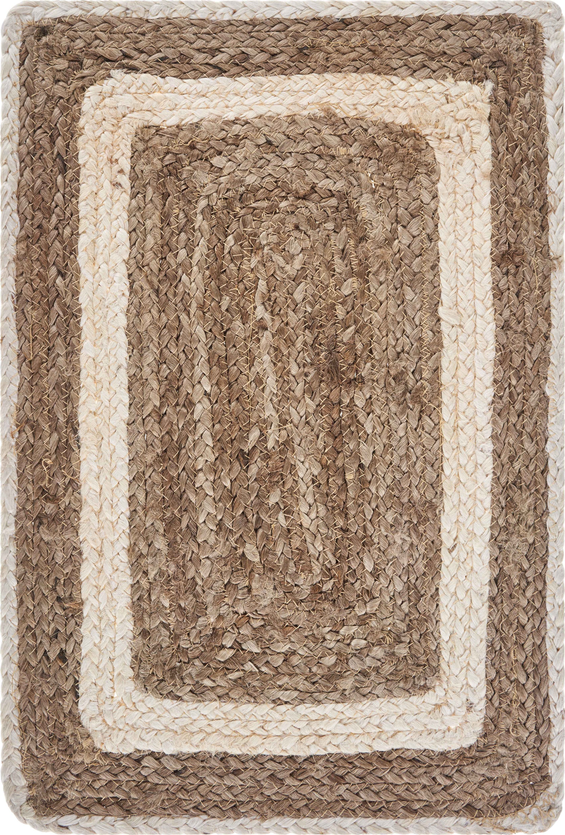 19" Set of Four Natural And Ivory Geometric Braided Jute Placemats-8